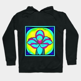 Cartoon Teal Flower Yellow Background | AI Generated Design by @remlorart Hoodie